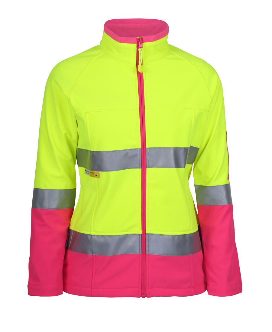 JC6D4J1 LADIES HI VIS (D+N) SOFTSHELL JACKET WITH REFLECTIVE TAPE