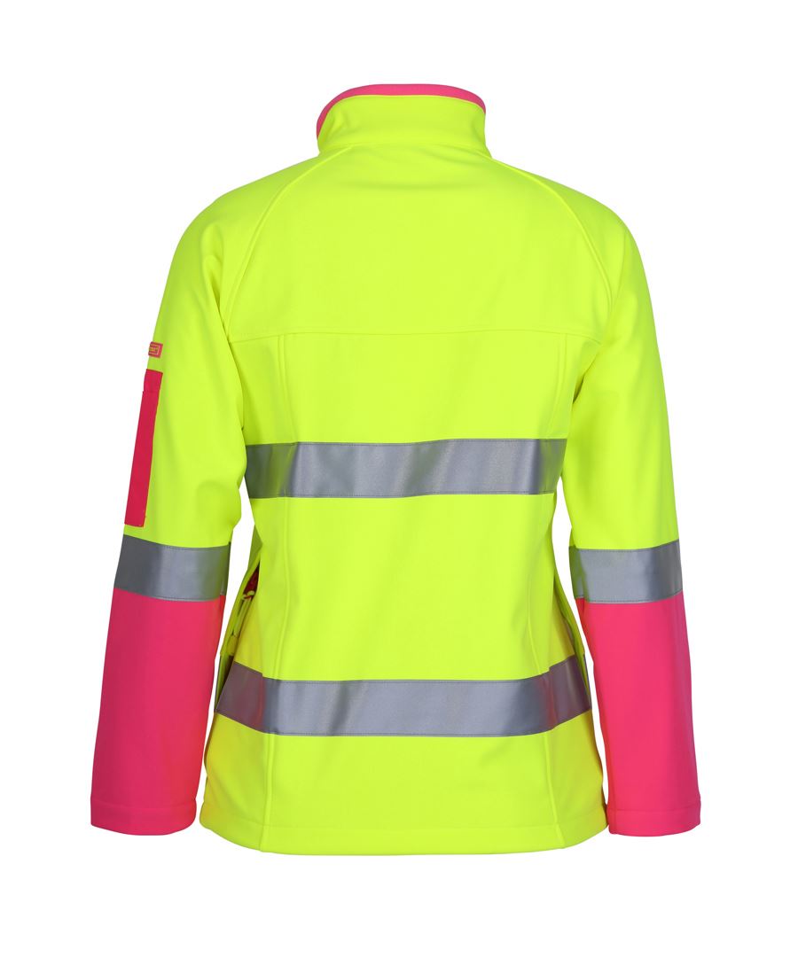 JC6D4J1 LADIES HI VIS (D+N) SOFTSHELL JACKET WITH REFLECTIVE TAPE