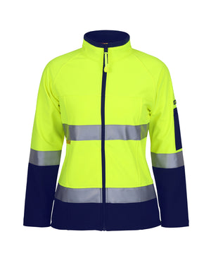 JC6D4J1 LADIES HI VIS (D+N) SOFTSHELL JACKET WITH REFLECTIVE TAPE